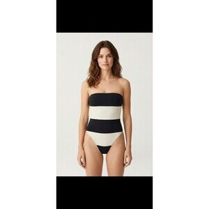 Black & White Strapless One Piece Swimsuit – Colorblock Bandeau Bathing Suit